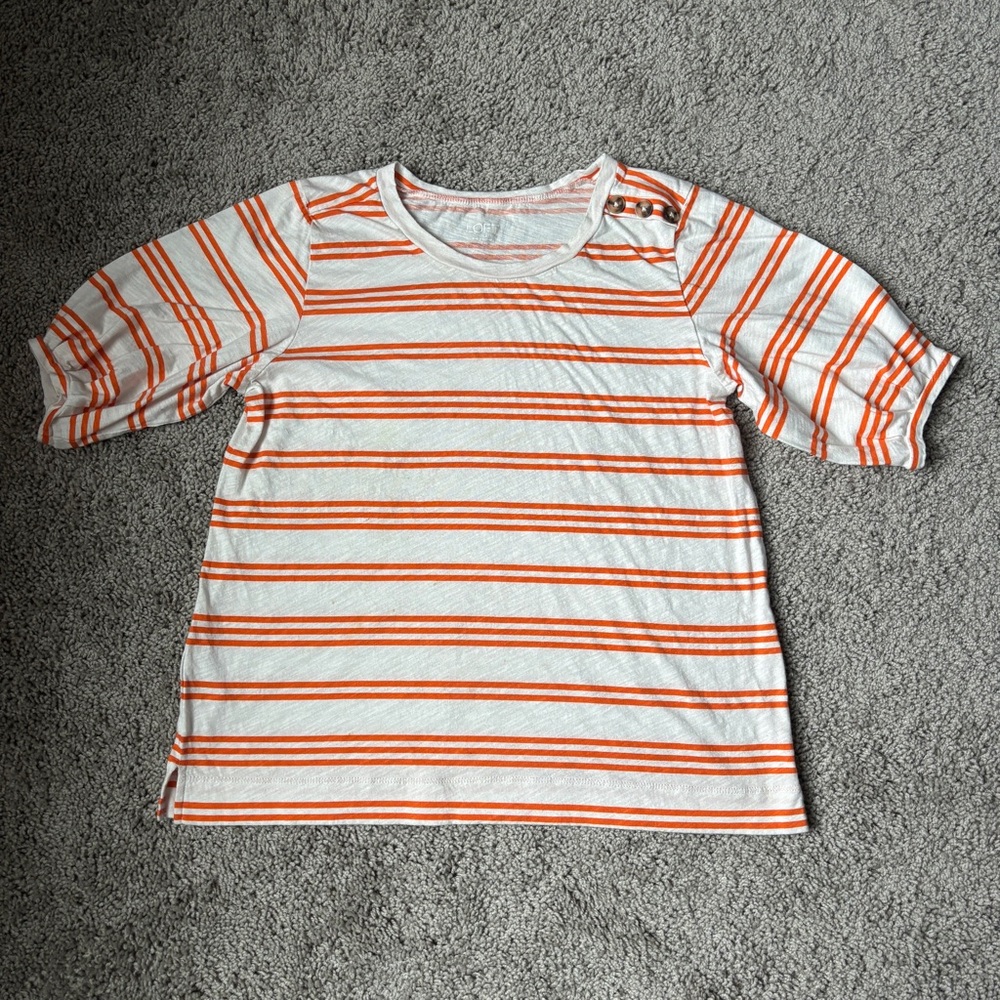 LOFT Size S Orange/ White Striped Short Sleeve Top